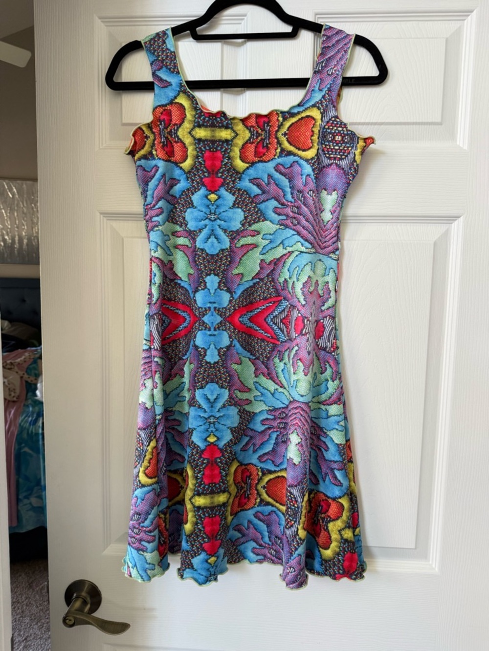 Colorful Floral-Print Mini Dress with Scoop Neck